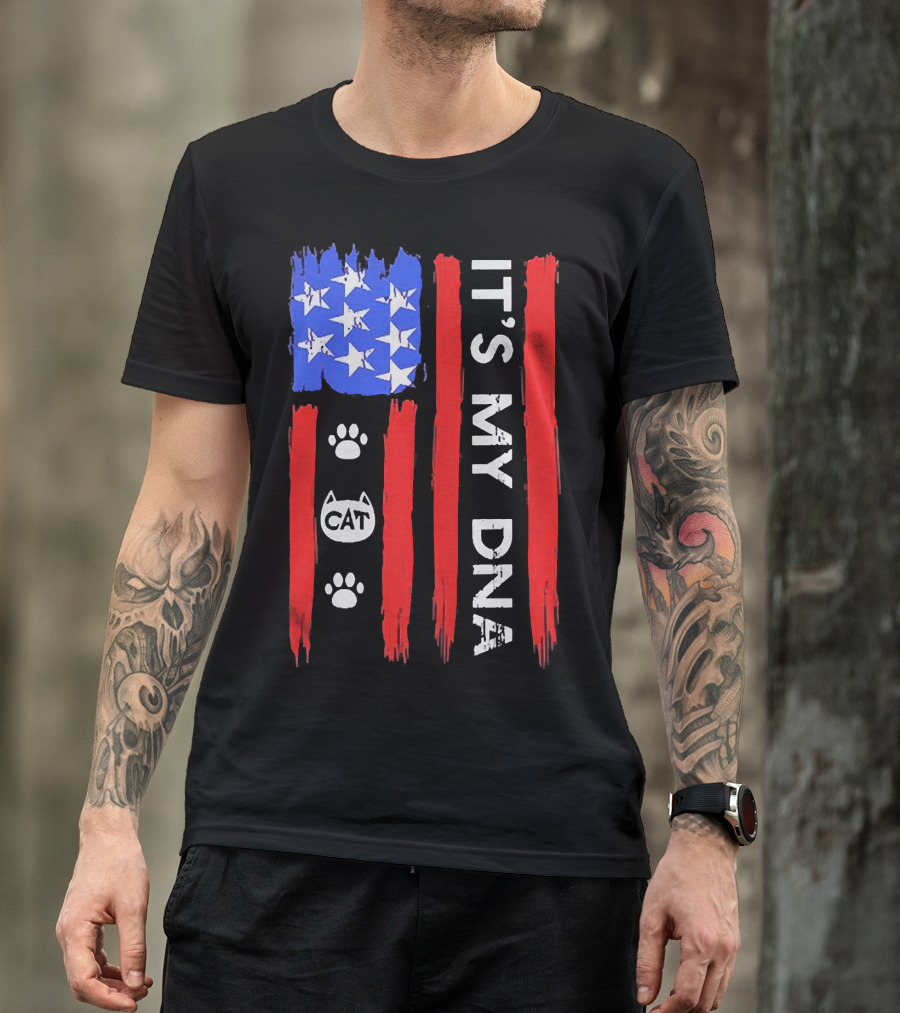 Independence Day It's My DNA Cat Paw American Flag T-Shirt