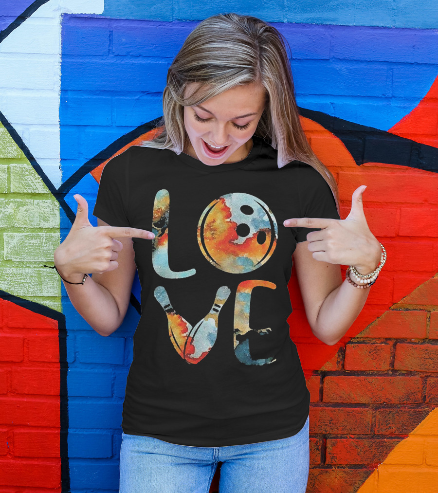 LOVE Bowling Pins And Ball Colorful Print T-Shirt