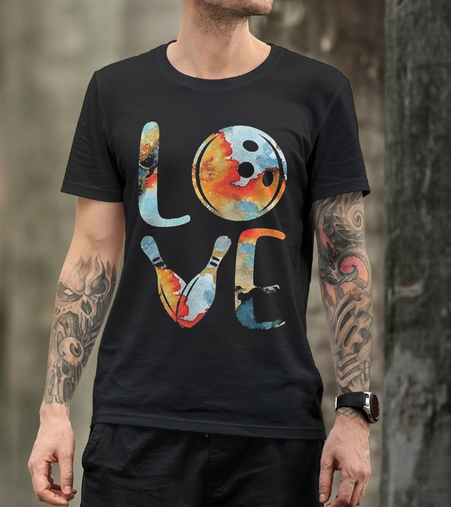 LOVE Bowling Pins And Ball Colorful Print T-Shirt