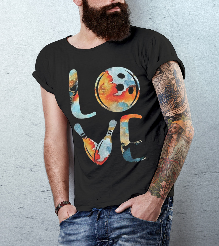LOVE Bowling Pins And Ball Colorful Print T-Shirt