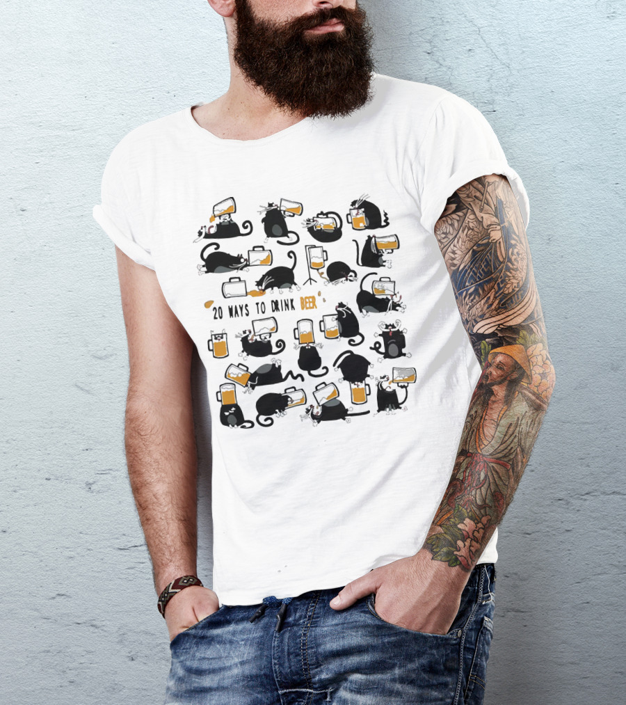 Black Cats Drinking Beer In 20 Different Ways T-Shirt