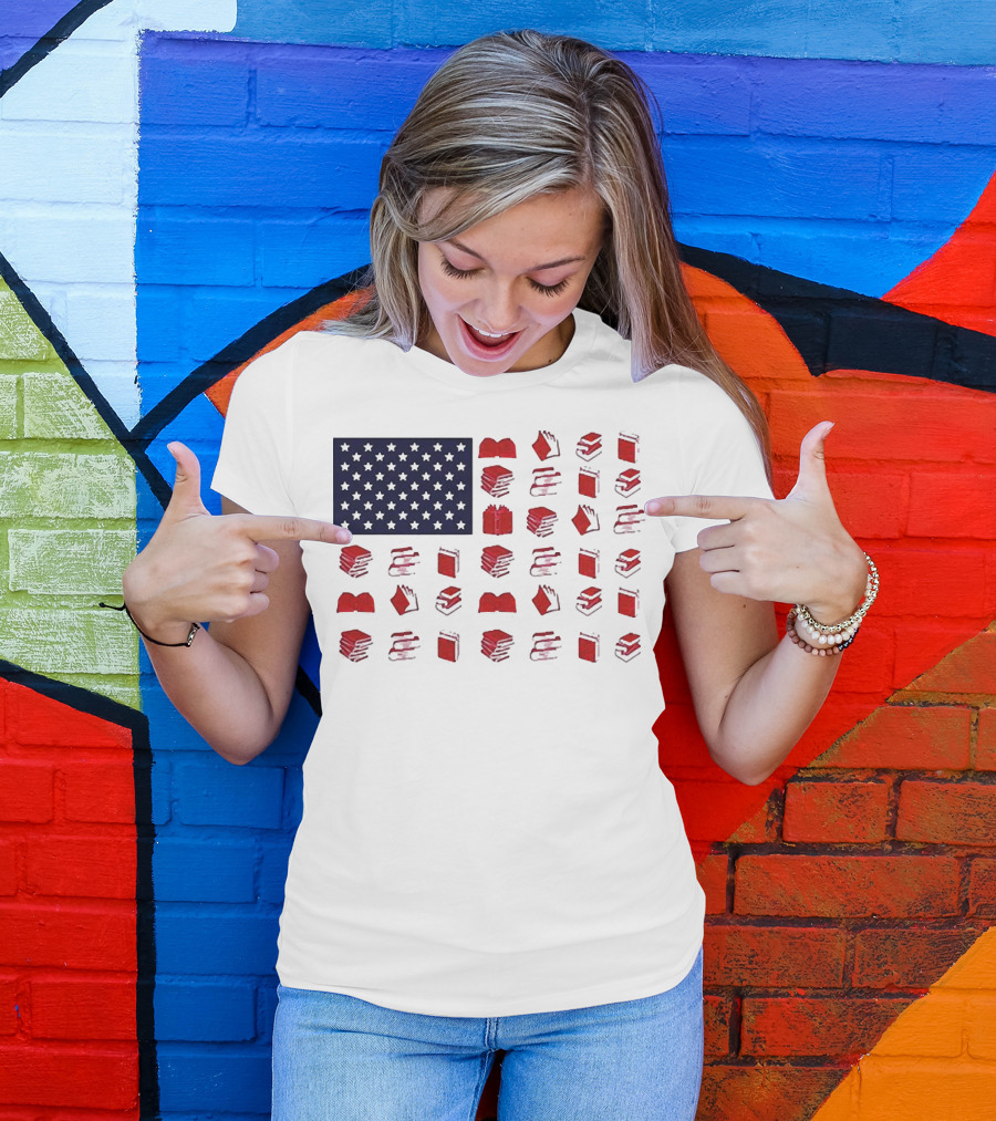 American Flag Made Of Books Veteran Independence Day T-Shirt