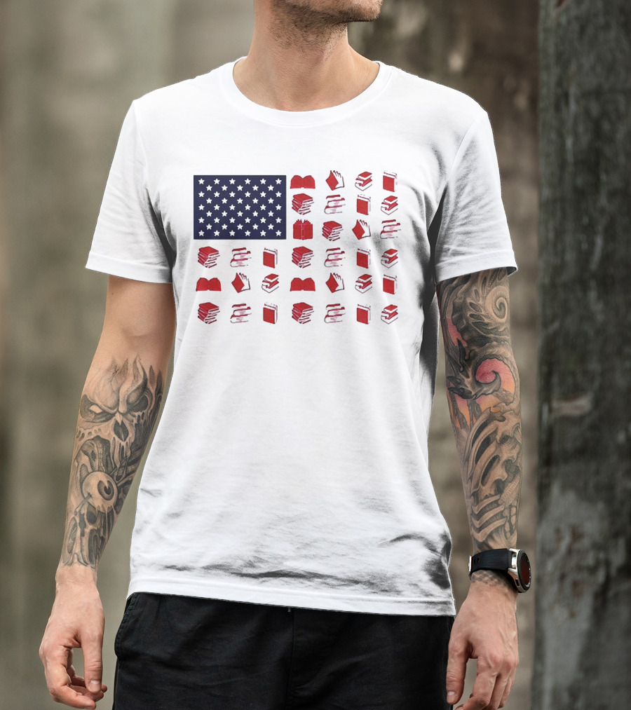 American Flag Made Of Books Veteran Independence Day T-Shirt
