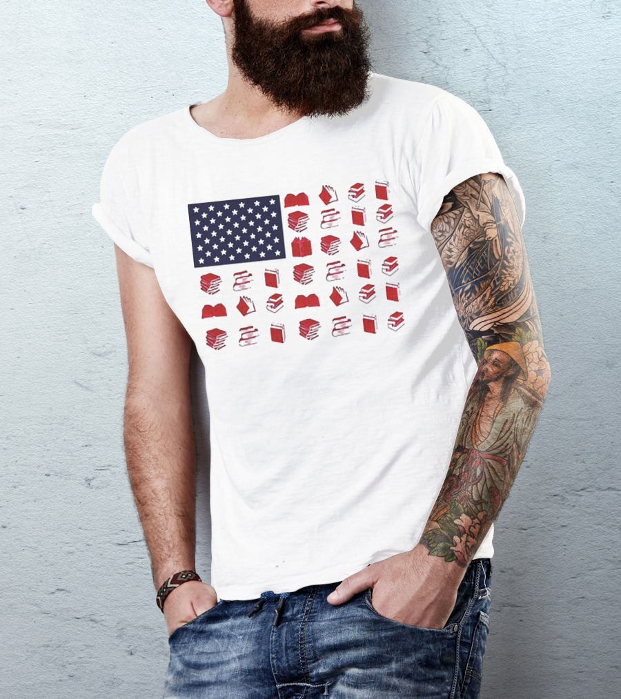 American Flag Made Of Books Veteran Independence Day T-Shirt