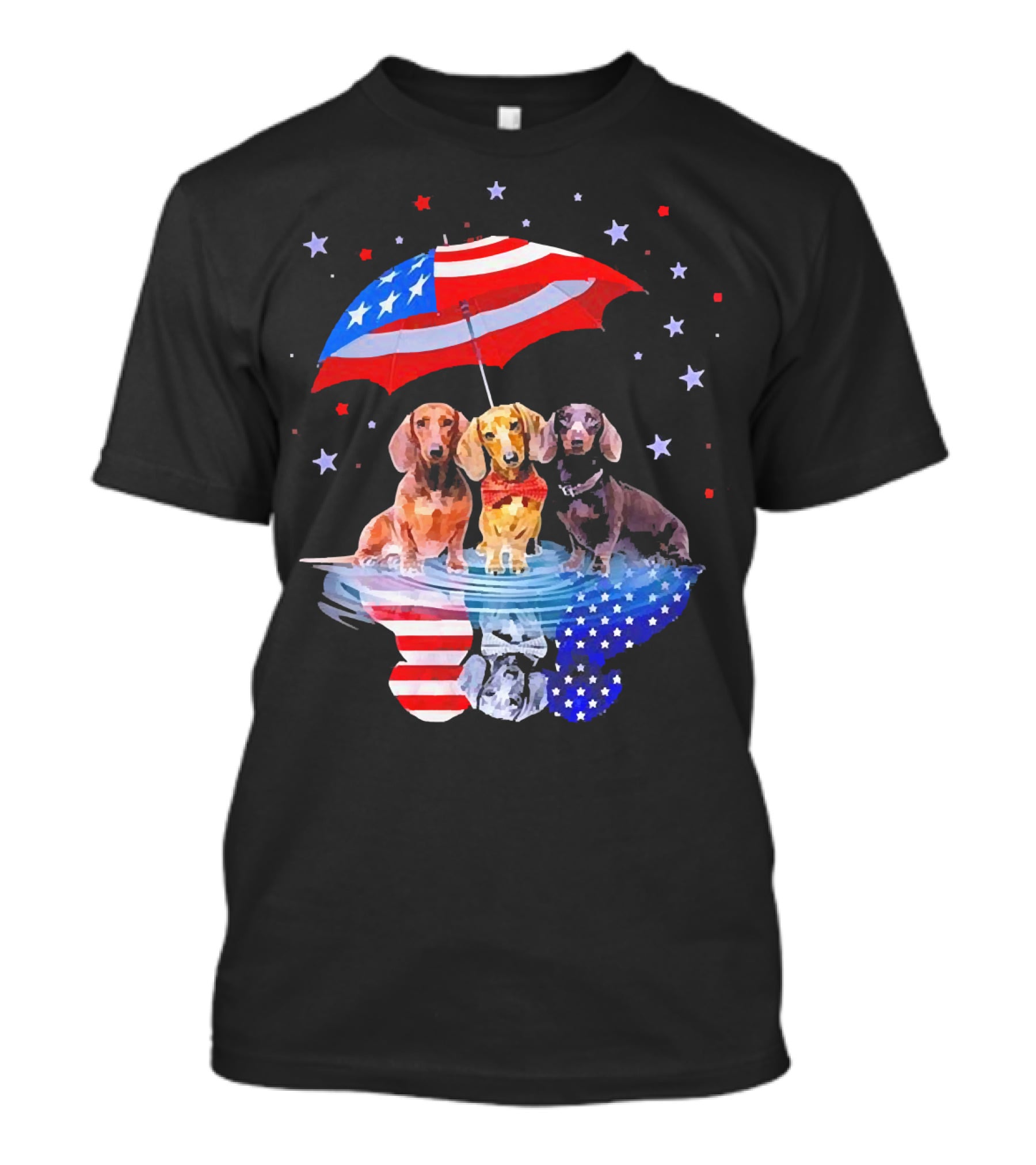 Dogs Dachshund American Flag Stars Umbrella T-Shirt