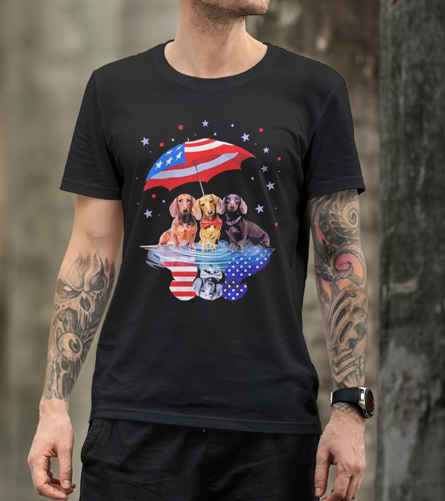 Dogs Dachshund American Flag Stars Umbrella T-Shirt