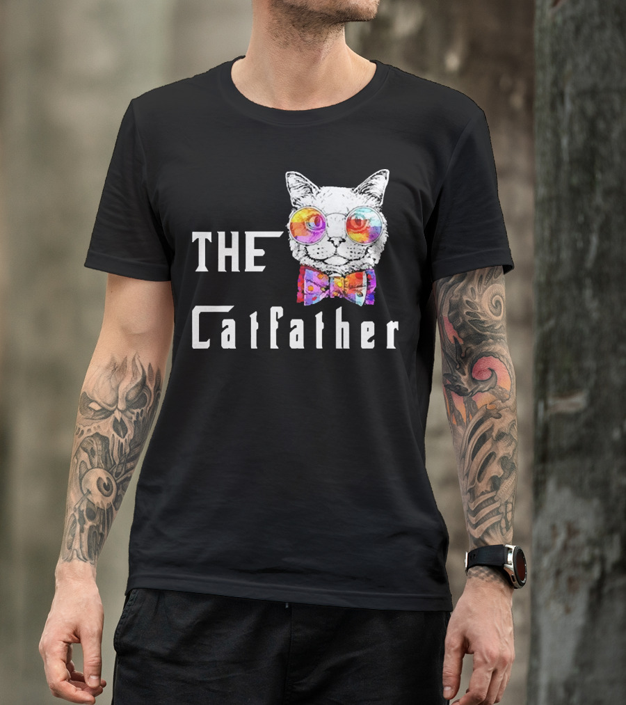 The Catfather Nerd Cat With Glasses And Bow T-Shirt