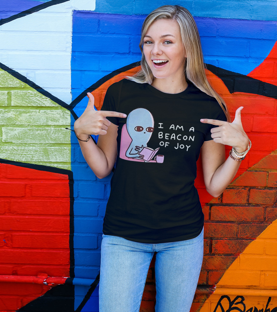 Strange Planet I Am A Beacon Of Joy Alien Reading Book With Coffee T-Shirt