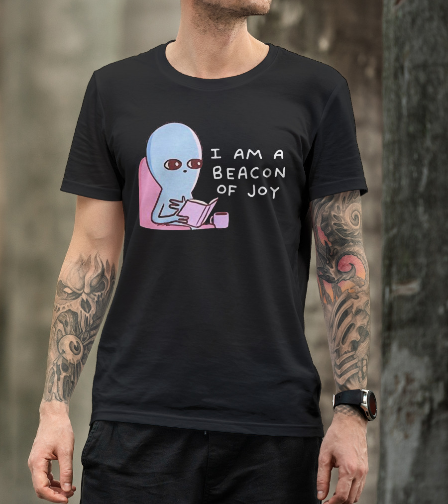 Strange Planet I Am A Beacon Of Joy Alien Reading Book With Coffee T-Shirt