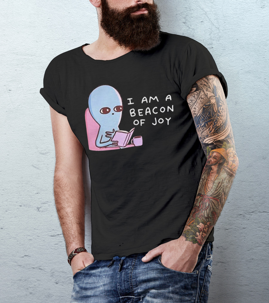 Strange Planet I Am A Beacon Of Joy Alien Reading Book With Coffee T-Shirt