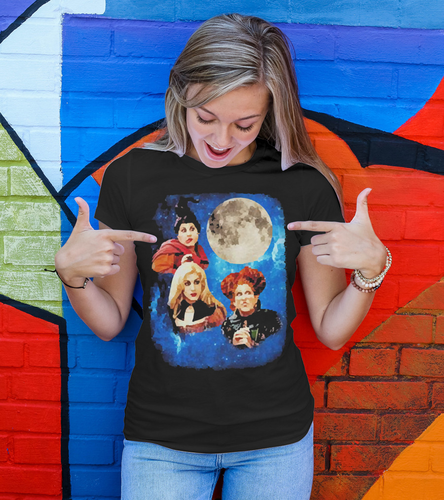 Three Hocus Pocus Moon Sanderson Sisters Night Sky T-Shirt