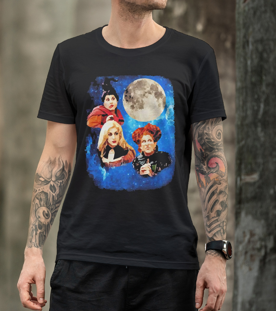 Three Hocus Pocus Moon Sanderson Sisters Night Sky T-Shirt