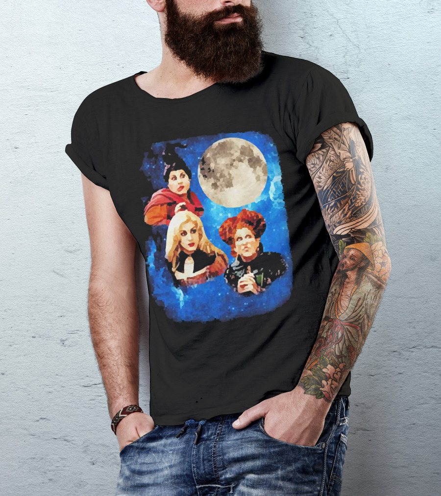 Three Hocus Pocus Moon Sanderson Sisters Night Sky T-Shirt