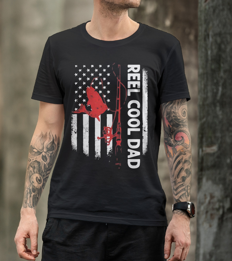 Reel Cool Dad American Flag Fishing Veteran T-Shirt