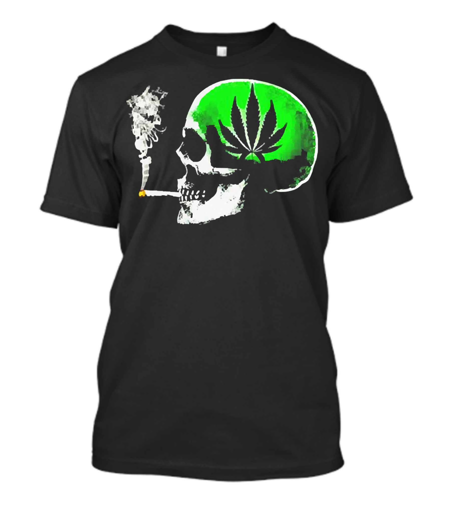 Weed Leaves Skull Smoking Joint Green Marijuana T-Shirt