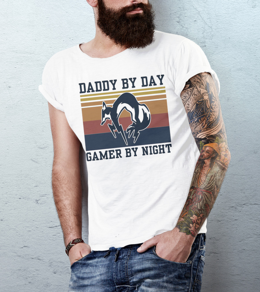 Daddy By Day Gamer By Night Retro Foxhound T-Shirt