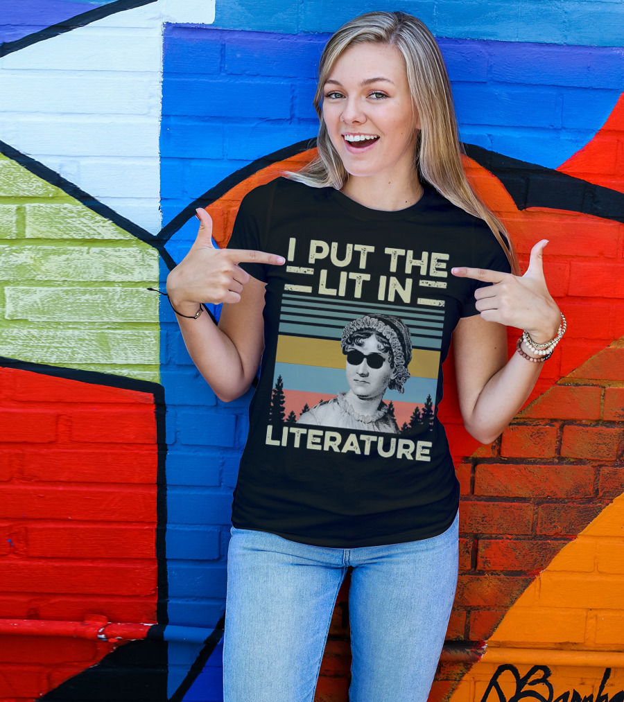 I Put The Lit In Literature Jane Austen Vintage Sunglasses Retro Forest Stripes T-Shirt