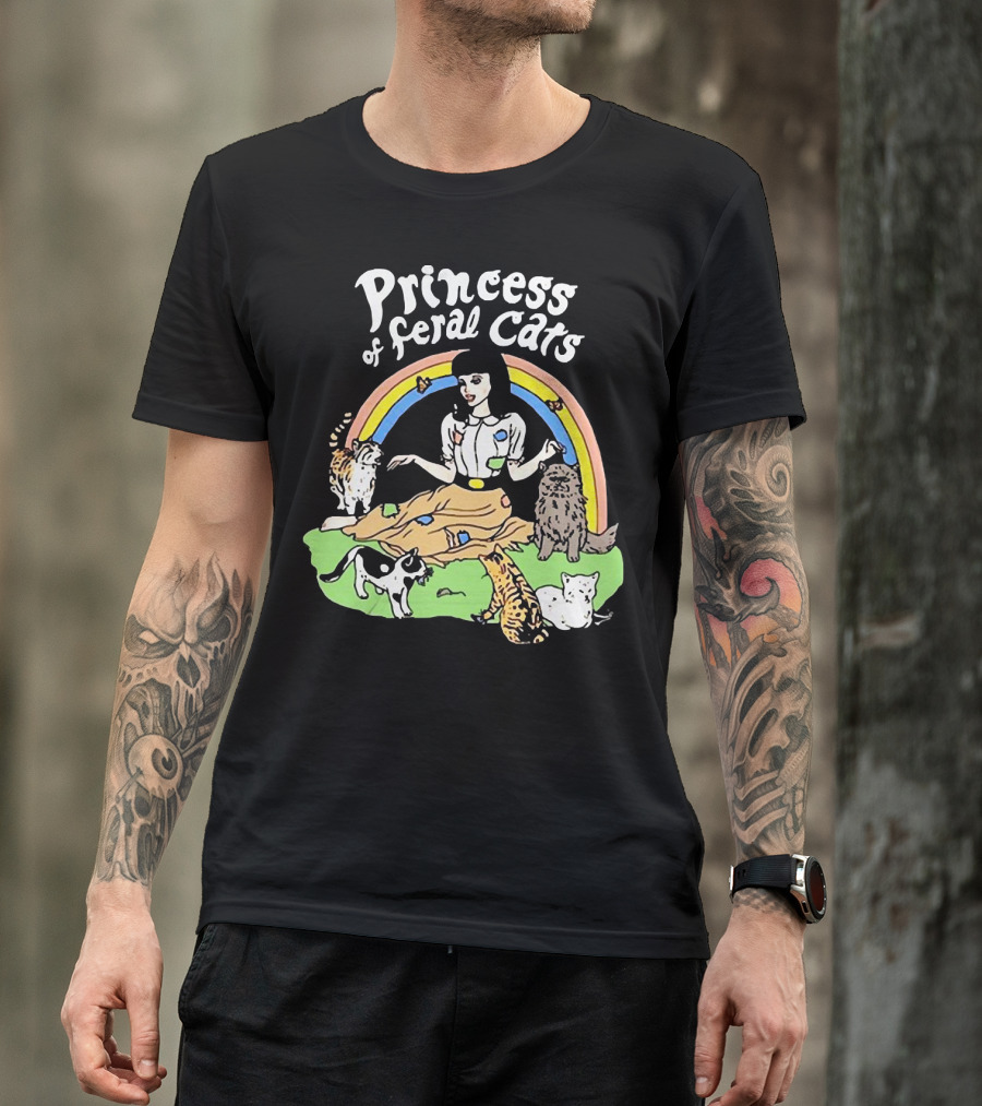 Princess Of Feral Cats With Rainbow And Cats In T-Shirt