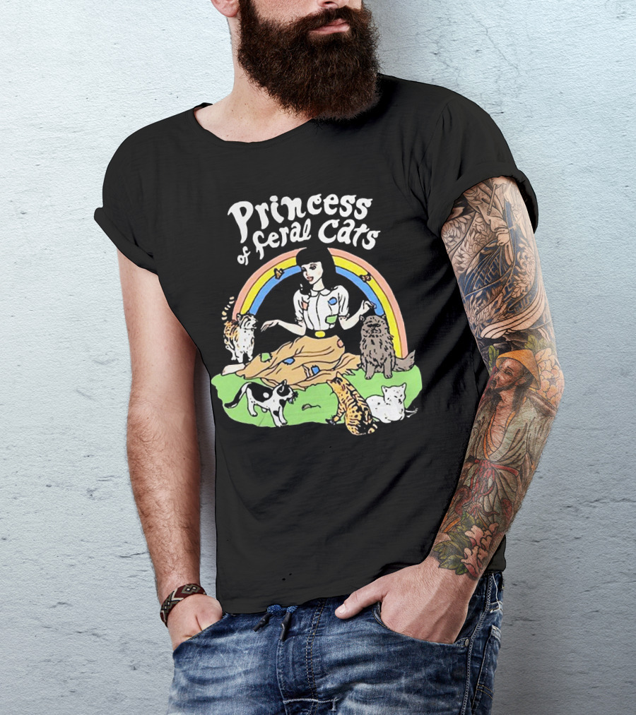 Princess Of Feral Cats With Rainbow And Cats In T-Shirt