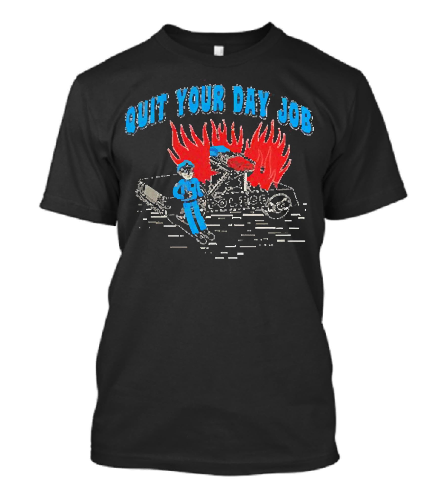 Police Quit Your Day Job Flaming Car Drawing T-Shirt