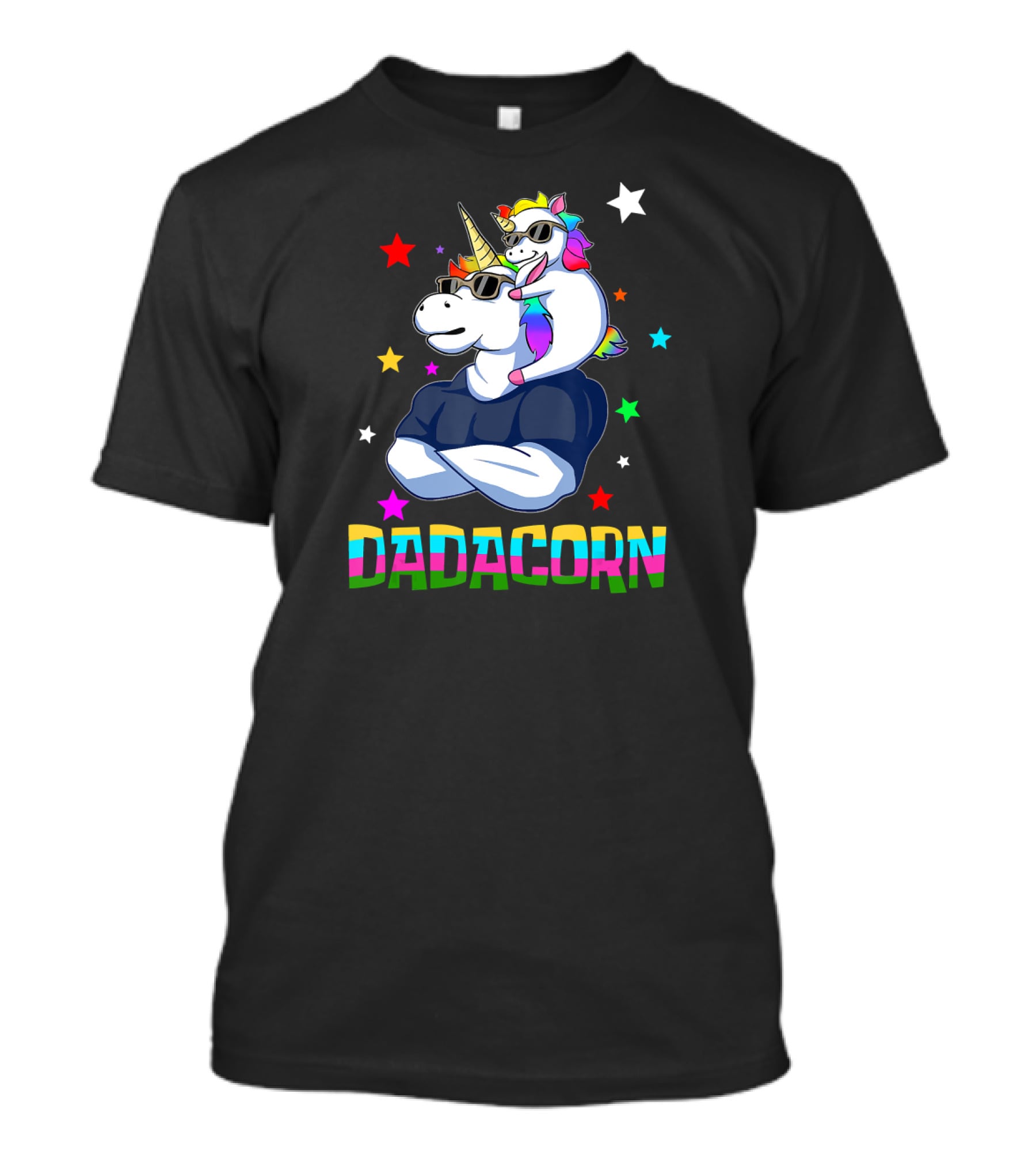 Dadacorn Muscle Unicorn Dad Baby Christmas Papa Stars T-Shirt