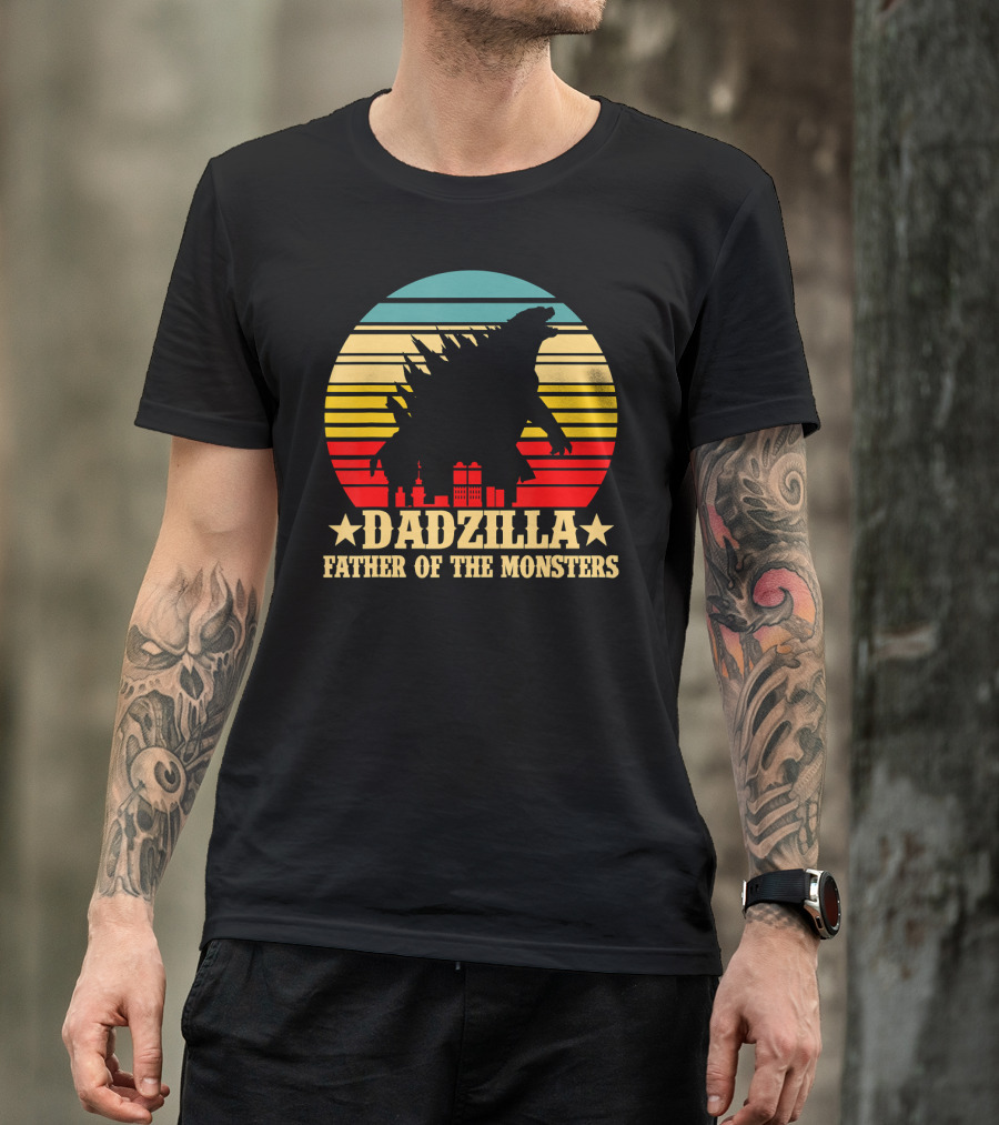 Dadzilla Father Of The Monsters Dinosaur Retro Sunset Monster T-Shirt