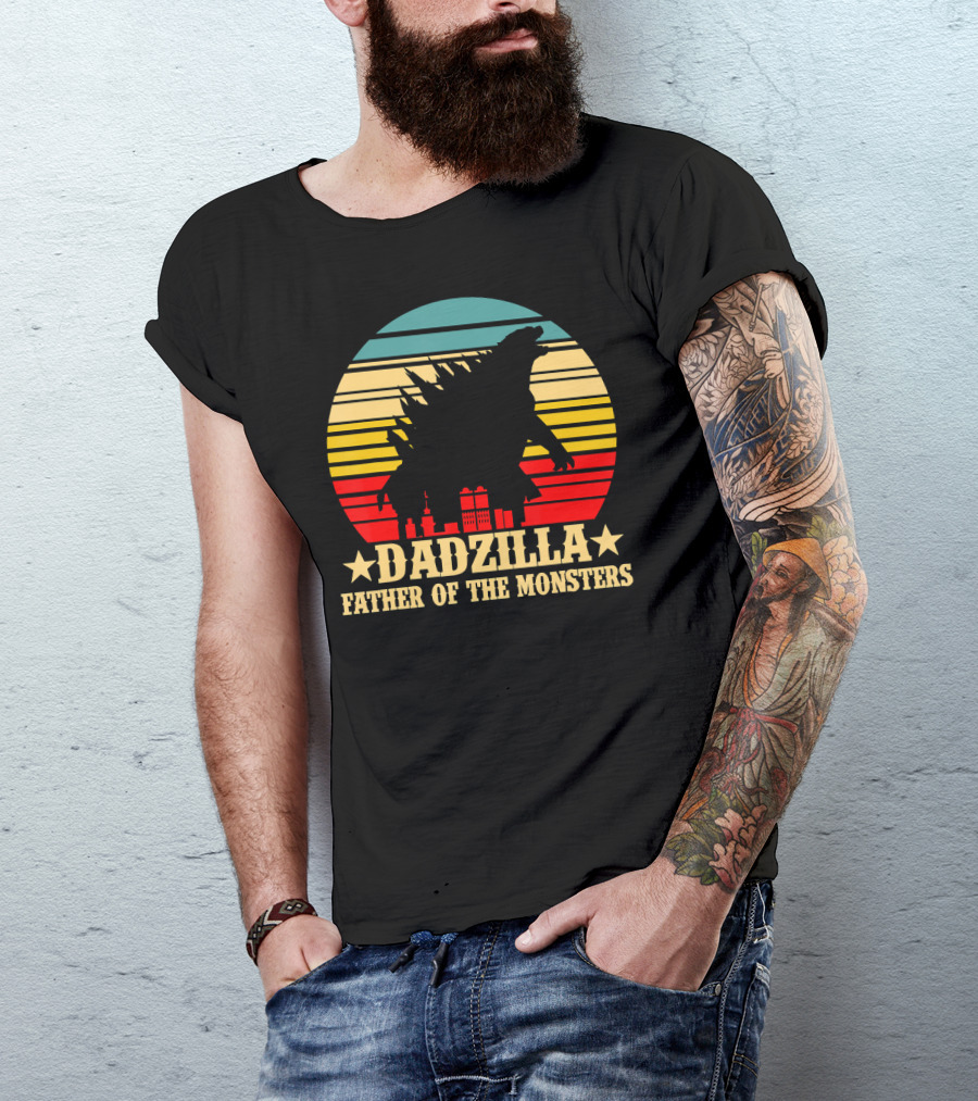 Dadzilla Father Of The Monsters Dinosaur Retro Sunset Monster T-Shirt