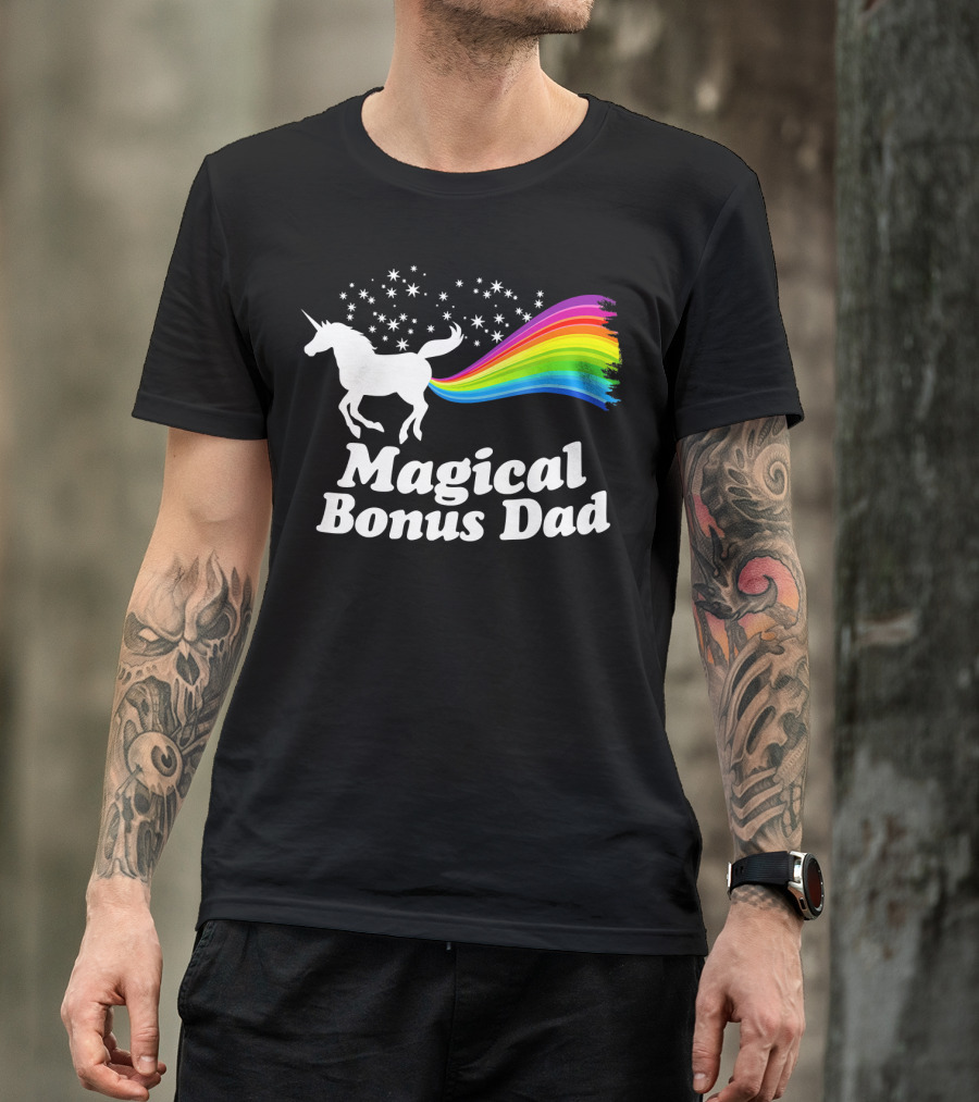 Magical Bonus Dad Unicorn With Rainbow And Stars T-Shirt