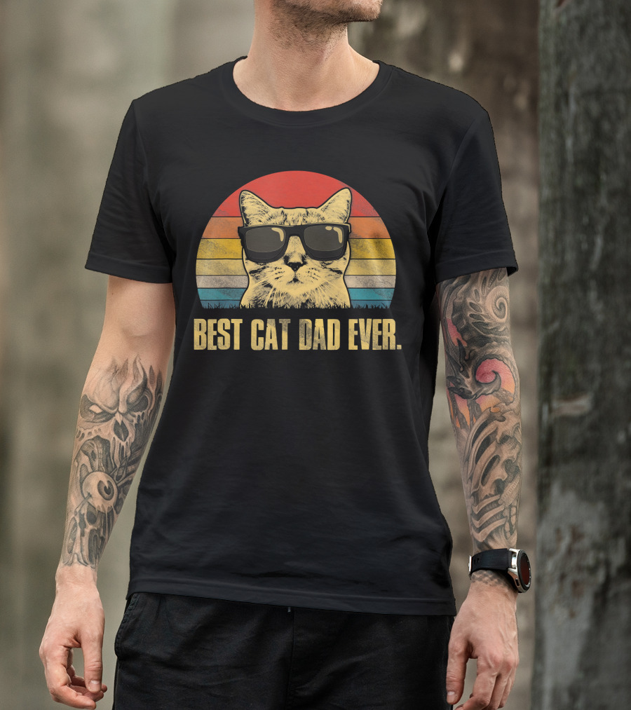 Best Cat Dad Ever Funny Cat Dad Father Retro Sunglasses T-Shirt
