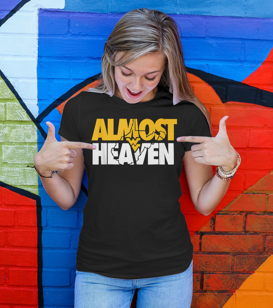 Almost Heaven West Virginia Bold Text With State Silhouette And Mountain Elements T-Shirt