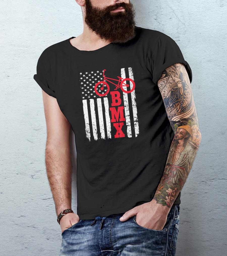 BMX Bike With American Flag USA Sport Fan Biking T-Shirt