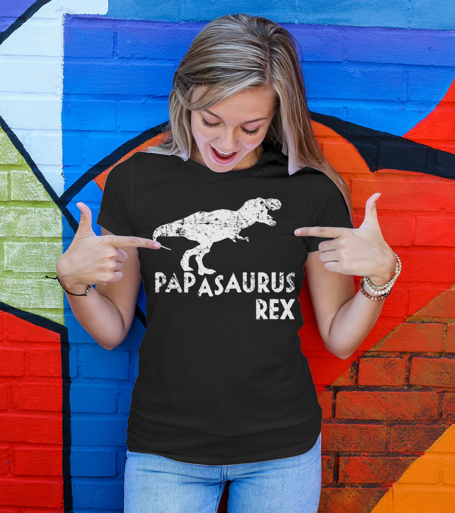 Mens Papasaurus Rex Funny Cute Dinosaur Father's Day T-Rex T-Shirt