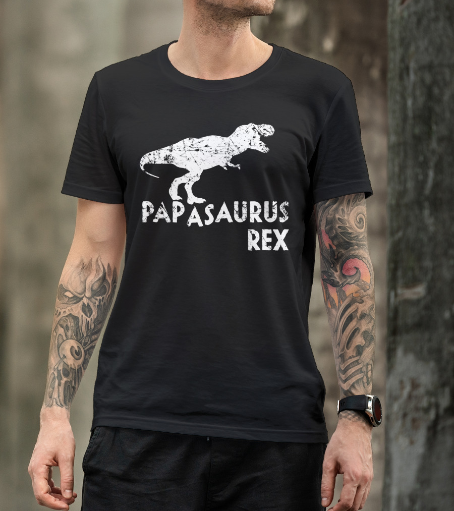 Mens Papasaurus Rex Funny Cute Dinosaur Father's Day T-Rex T-Shirt