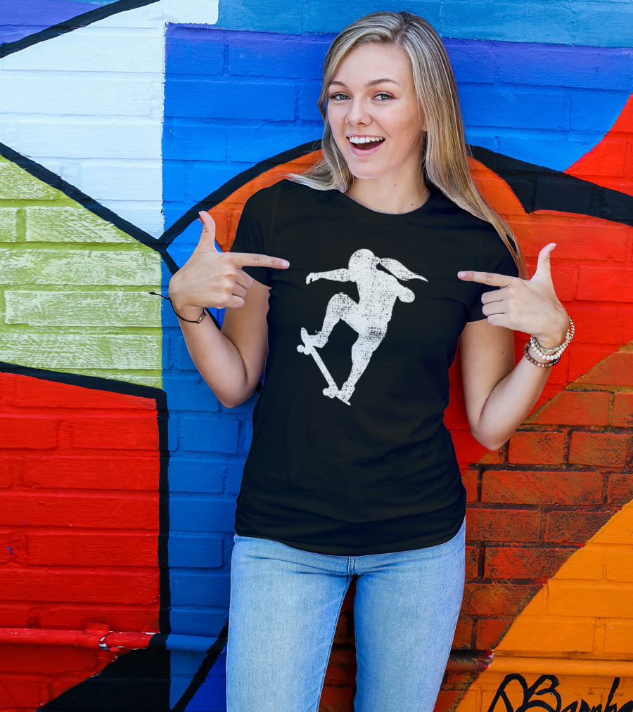 Skater Girl Skateboard Skateboarder Silhouette Riding Skateboard T-Shirt