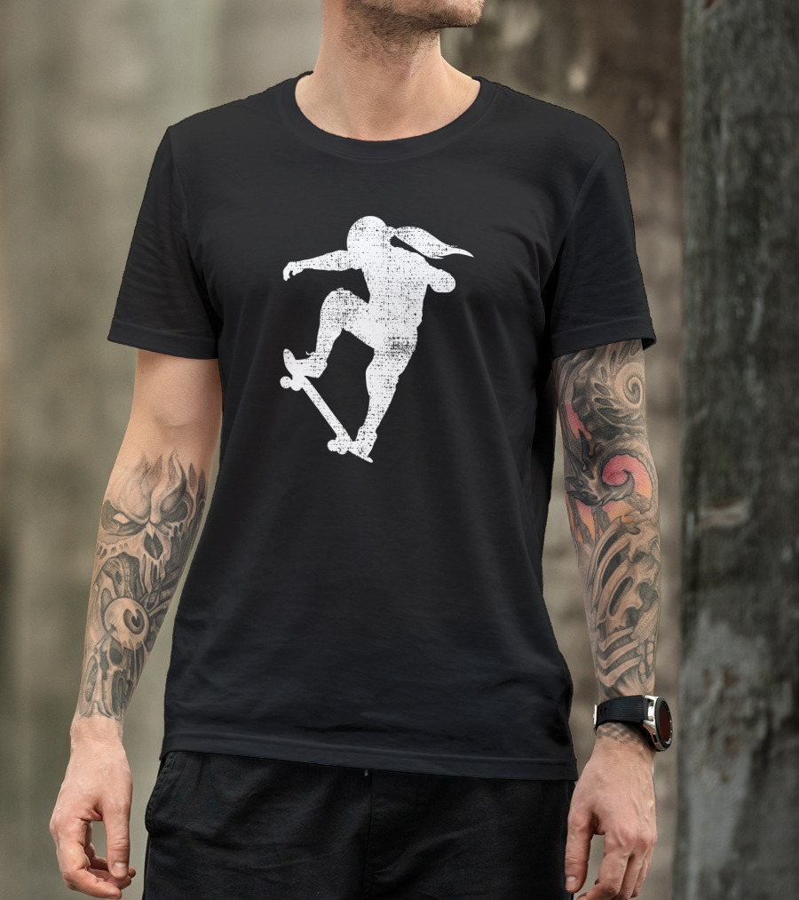 Skater Girl Skateboard Skateboarder Silhouette Riding Skateboard T-Shirt