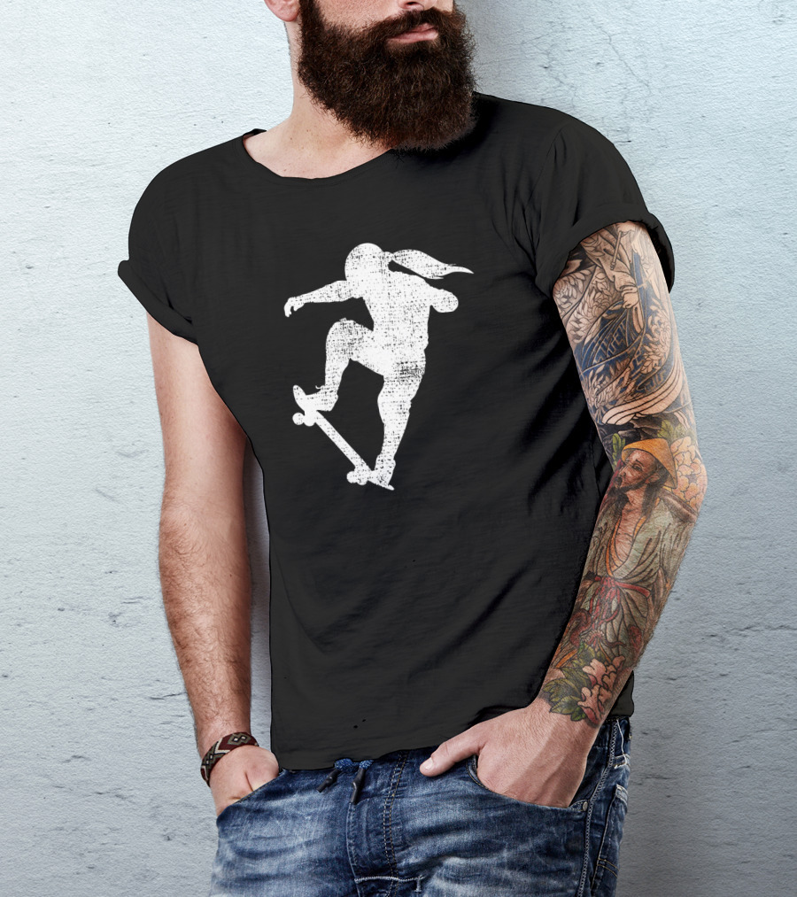 Skater Girl Skateboard Skateboarder Silhouette Riding Skateboard T-Shirt