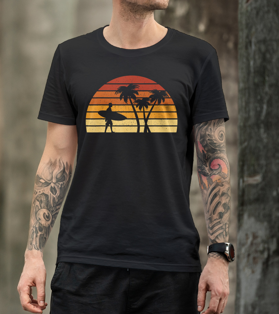 Vintage Sunset Surfing Palm T-Shirt