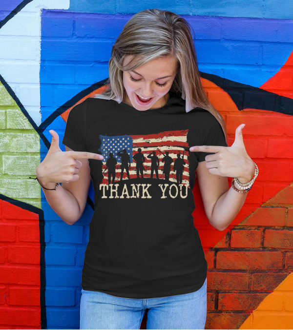 Thank You American Flag Thank You Veterans Proud Veteran T-Shirt