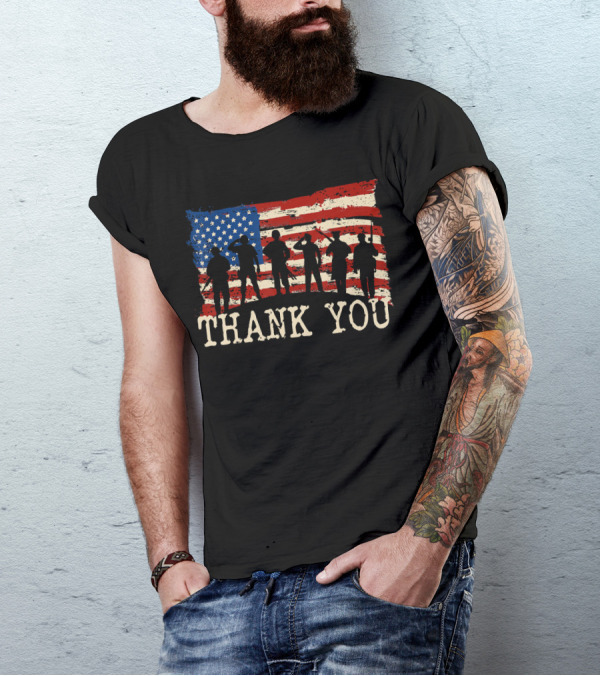 Thank You American Flag Thank You Veterans Proud Veteran T-Shirt
