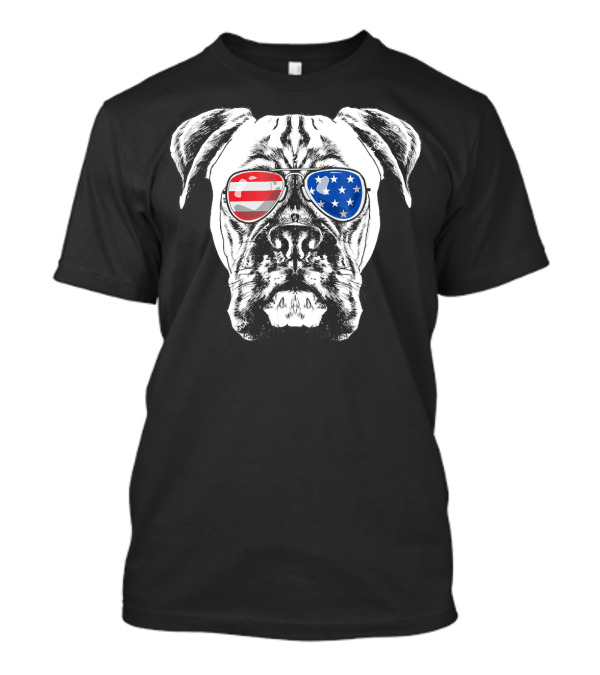 Boxer Dog With American Flag Aviator Glasses 4th Of July T-Shirt