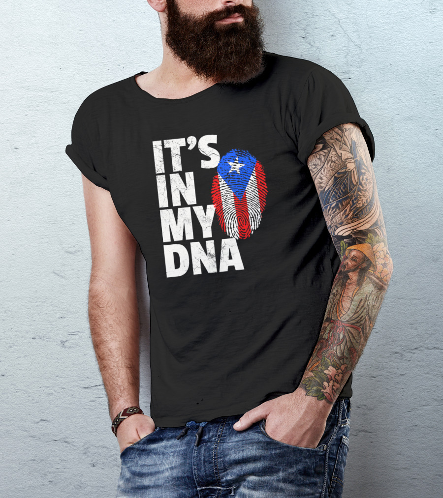 IT'S IN MY DNA Puerto Rico Flag Fingerprint Pride T-Shirt