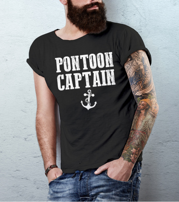 Pontoon Captain Anchor Logo Funny Boating T-Shirt