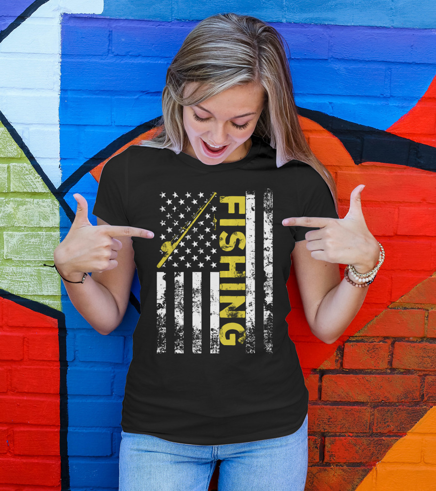 American Flag Fishing USA Patriotic T-Shirt