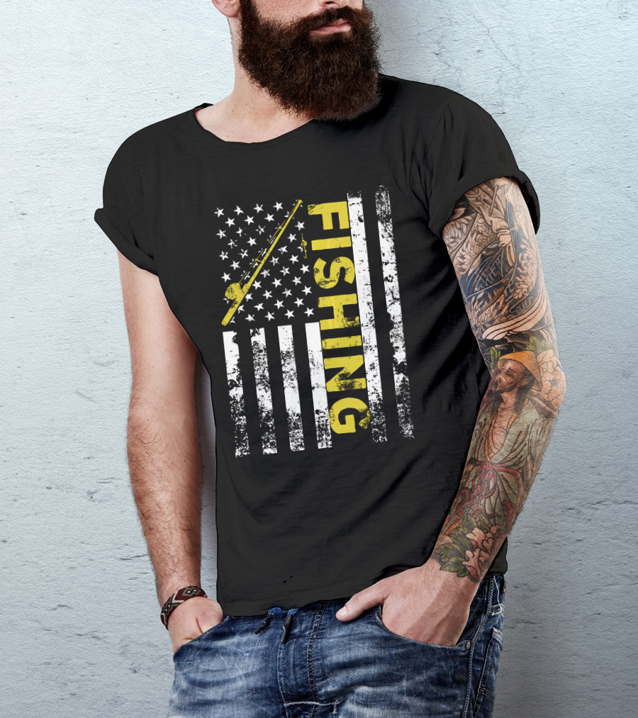 American Flag Fishing USA Patriotic T-Shirt