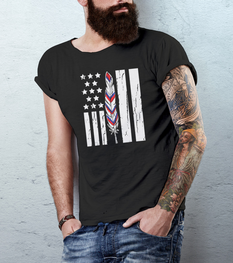 American Flag Stars Stripes Native Tribe Feather Pride T-Shirt