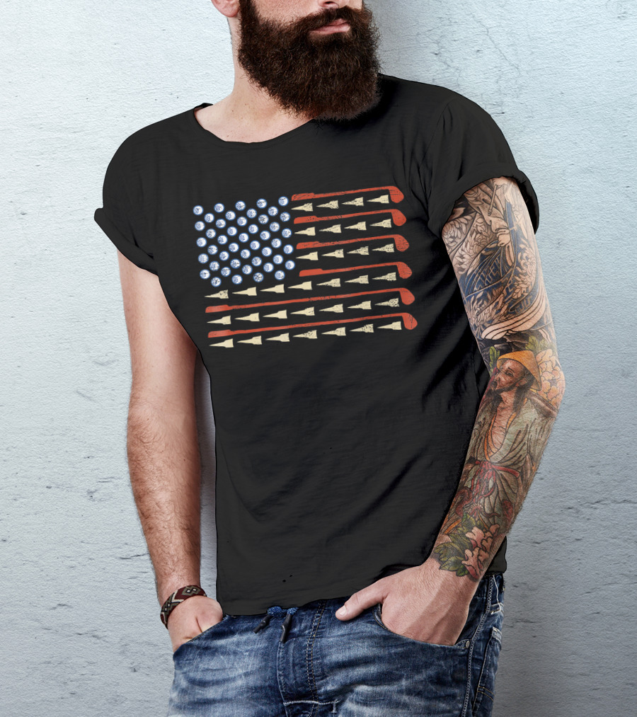American Flag Golf Balls And Clubs Sports Humor T-Shirt