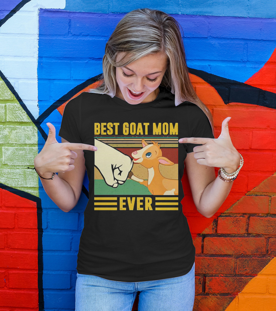 Best Goat Mom Ever Fist Bump With Adorable Cartoon Kid T-Shirt