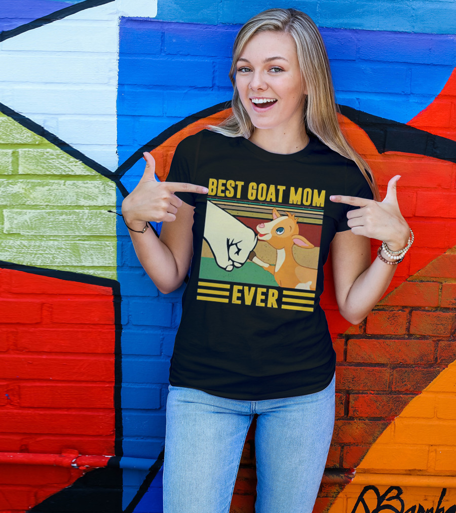 Best Goat Mom Ever Fist Bump With Adorable Cartoon Kid T-Shirt