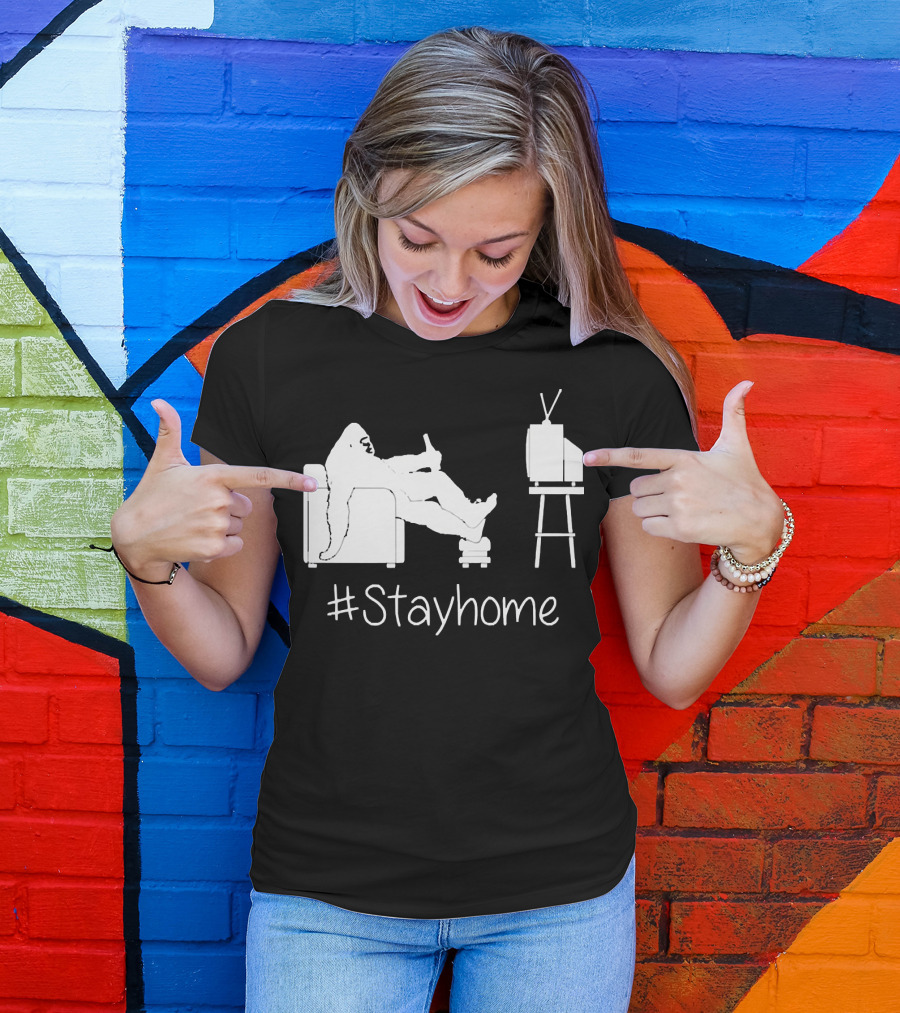 Bigfoot Relaxing Watching TV #Stayhome T-Shirt
