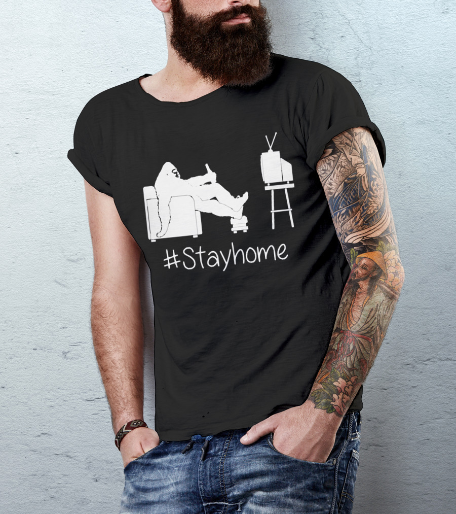 Bigfoot Relaxing Watching TV #Stayhome T-Shirt